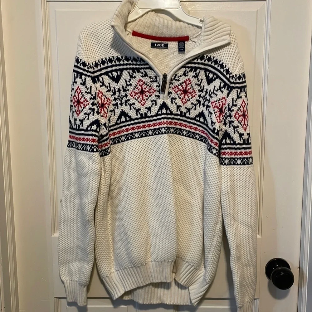 IZOD Men's 5GG Long Sleeve‎ Sweater Honeycomb FAI, Vanilla ice, Small